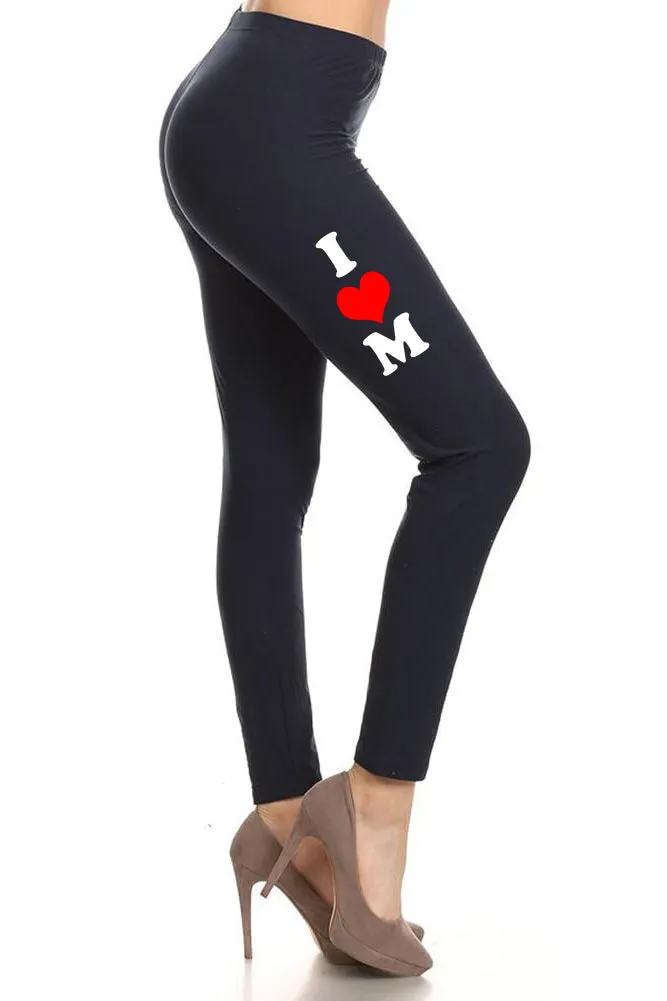 Women's Mother's Day I Heart Mom Design Printed Leggings for Regular Plus 3X5X