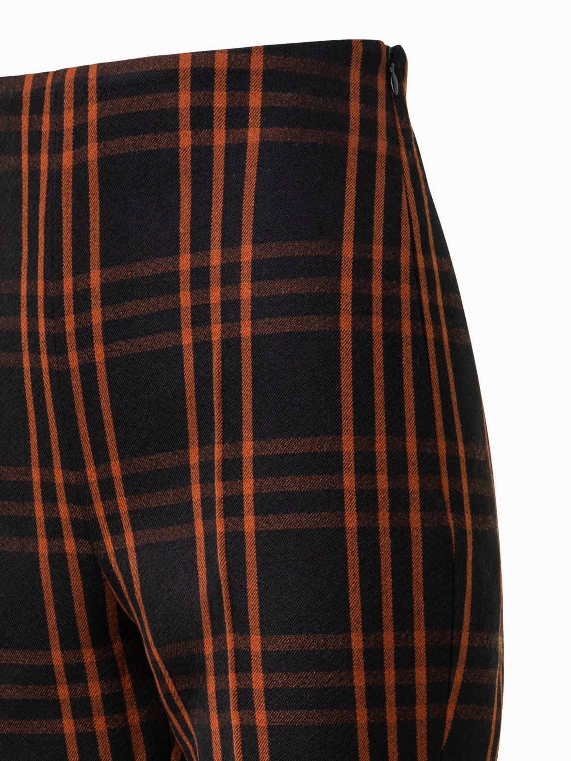 Wool Double-Weave Bootcut Pants with Window Pane Check