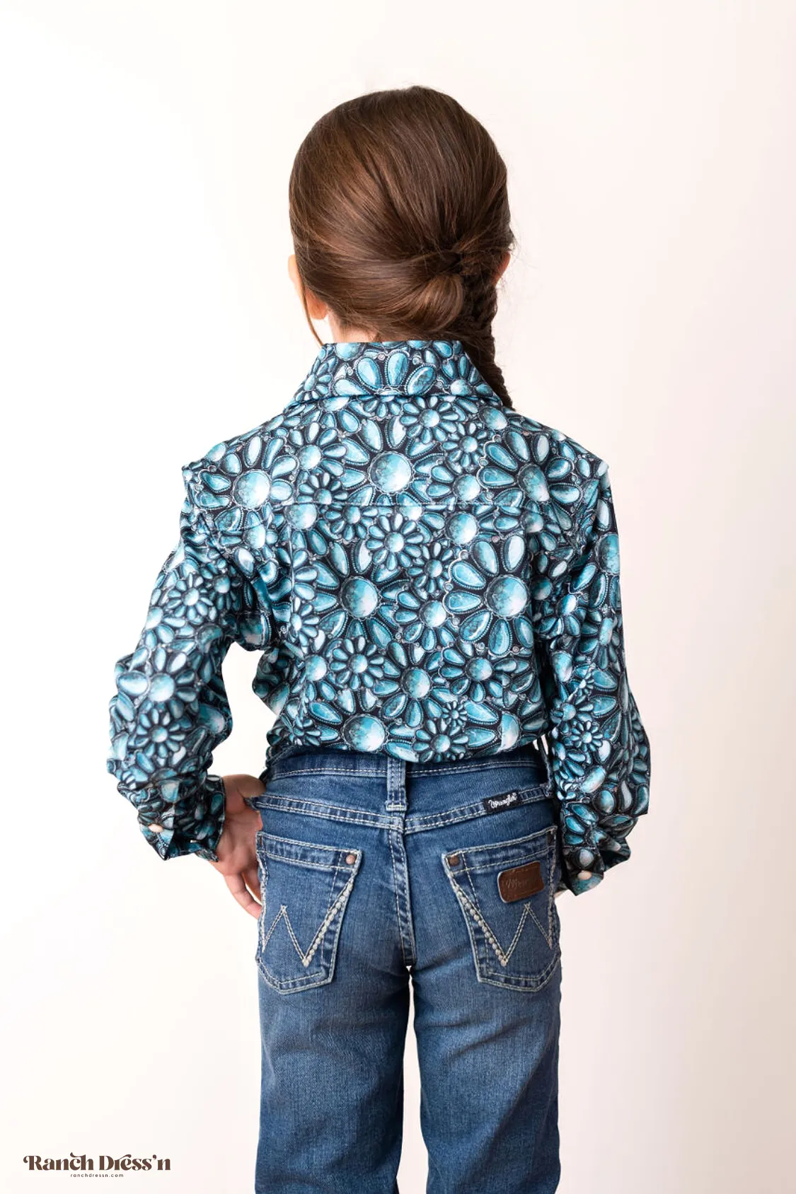 *YOUTH* TURQUOISE BLOSSOM PERFORMANCE RODEO SHIRT